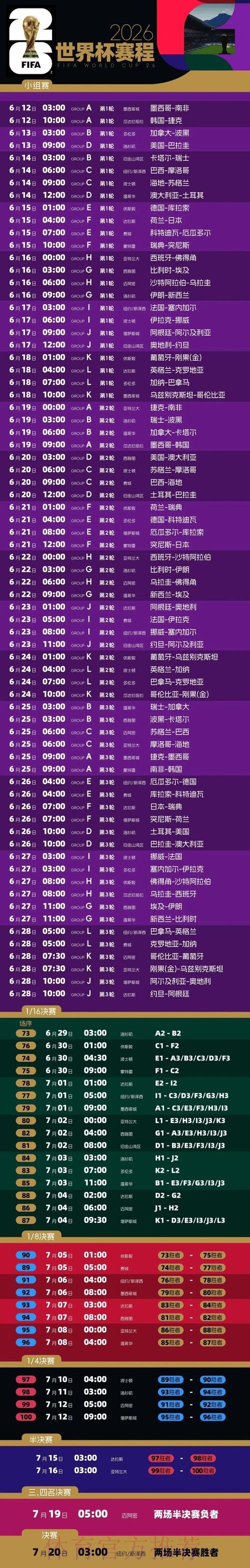 2026世界杯完整赛程实时更新高清直播实时查看